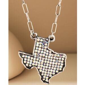 Texas State Pendant Paperclip Chain Necklace | AB Crystal